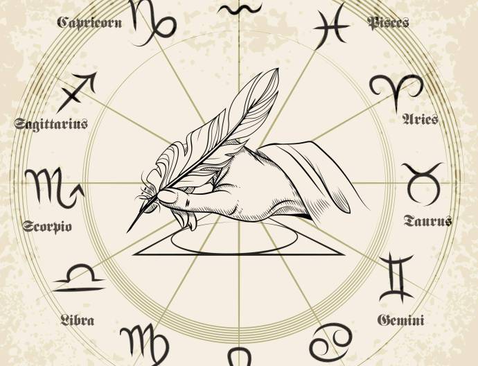 Hand drawn zodiac icons set. Fish and pisces, scorpio and aquarius, aries and virgo, vector illustration